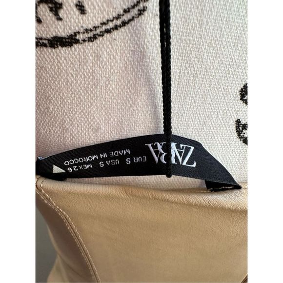 ZARA Tan Faux Leather Strapless Midi Dress S - Picture 8 of 14